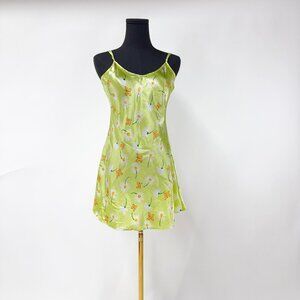 FLORAL SATIN GREEN DRESS SUMMER MINI DRESS